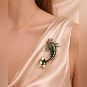 Green Fish Gold Brooch